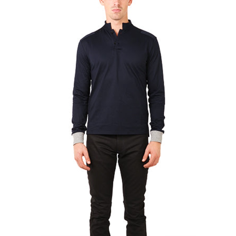 Military Long Sleeve Pop Collar Polo Navy