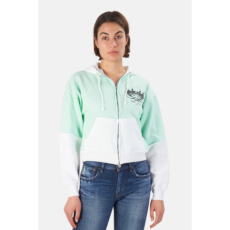 Skull Colorblock Crop Hoodie Mint/Black