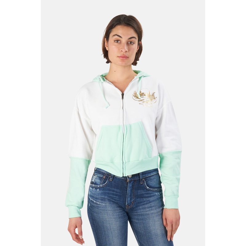 Skull Colorblock Crop Hoodie White/Gold