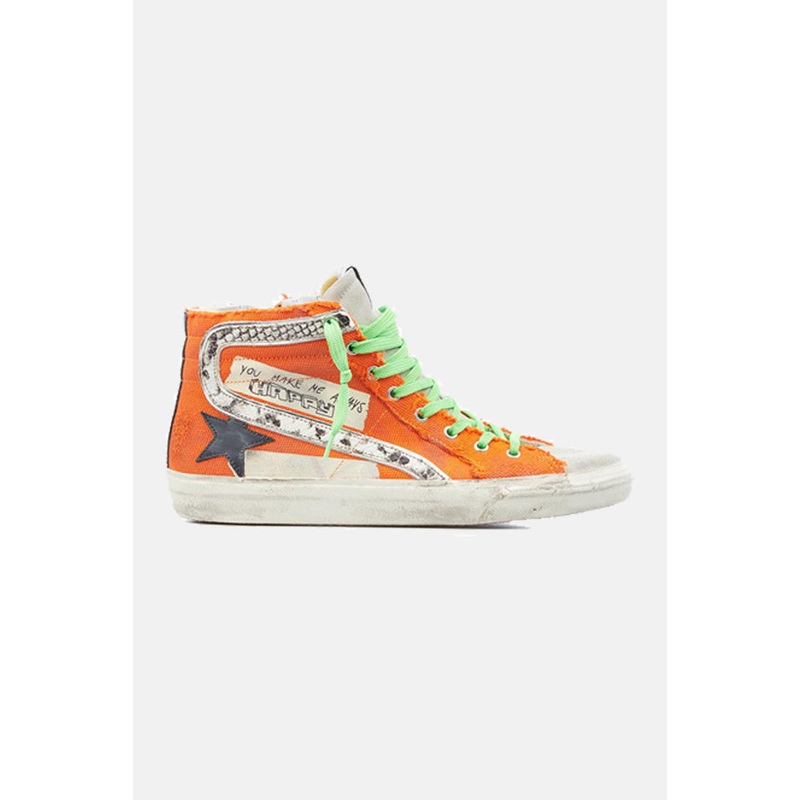 Slide High Top Sneaker Orange Fluorescent/Python Print