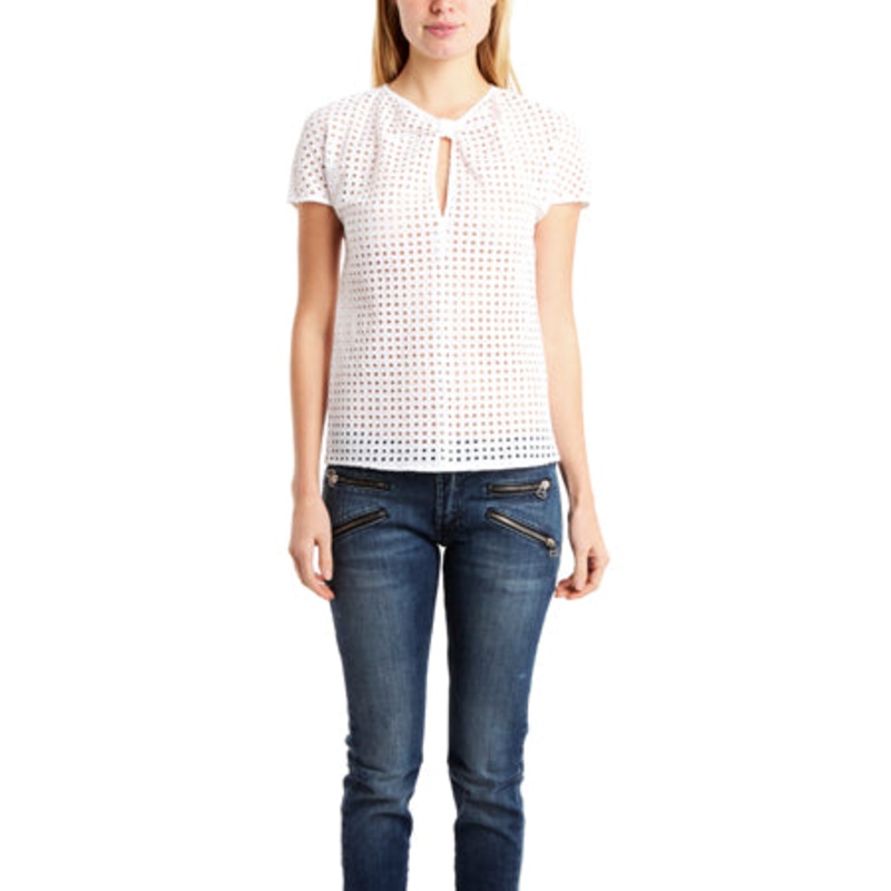 White Pierre Balmain Eyelet Bow Blouse