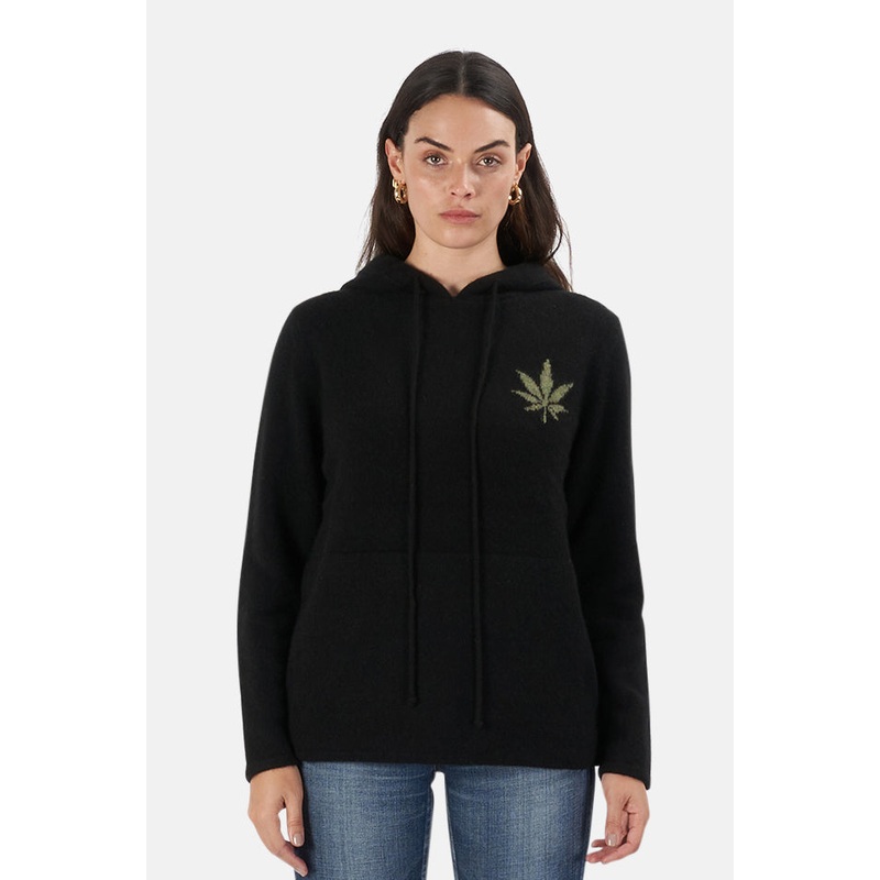x Blue&Cream Leaf Cashmere Hoodie Black/Green