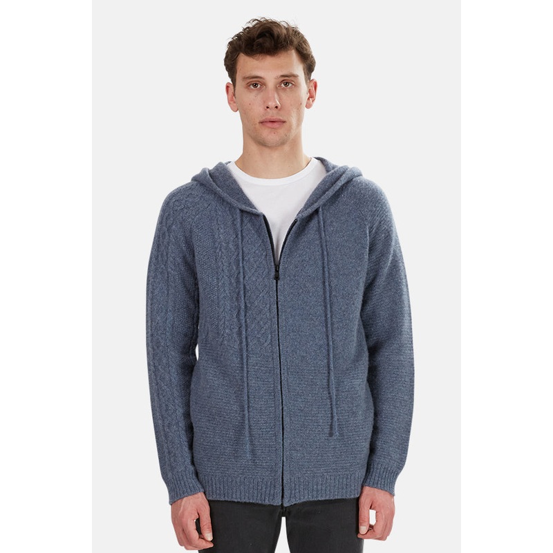 Mixed Stitch Cashmere Hoodie Blue