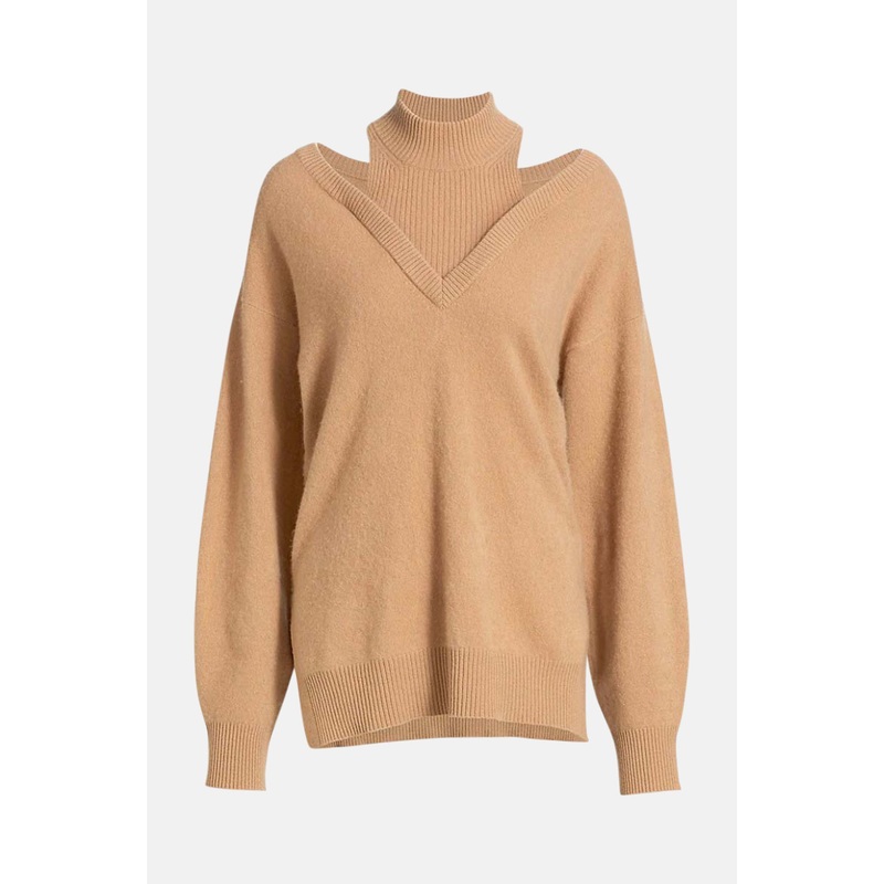 Cut Out Cashmere Turtleneck Camel