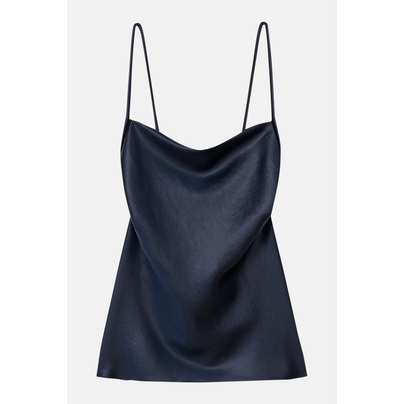 Neza Glossy Satin Rope Strap Deep-Cut Camisole Navy