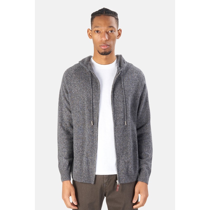 Stanford Zip Cashmere Hoodie Marled Black