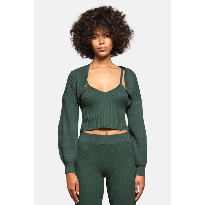 Blended Knit Long Sleeve Shrug Emerald