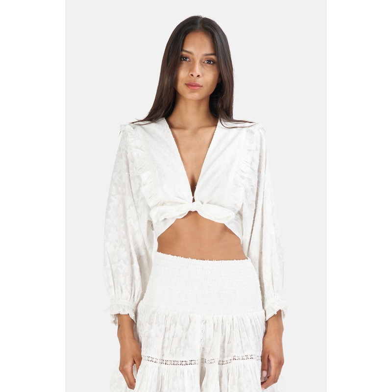 Camelia Jacquard Top White|OS