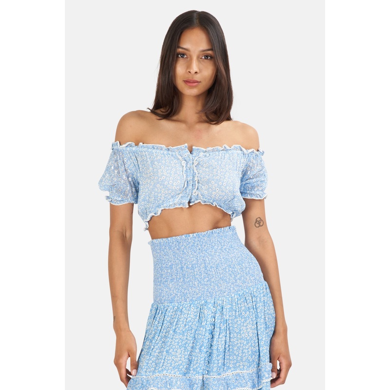 Cloe Flowers Top Blue|S|M
