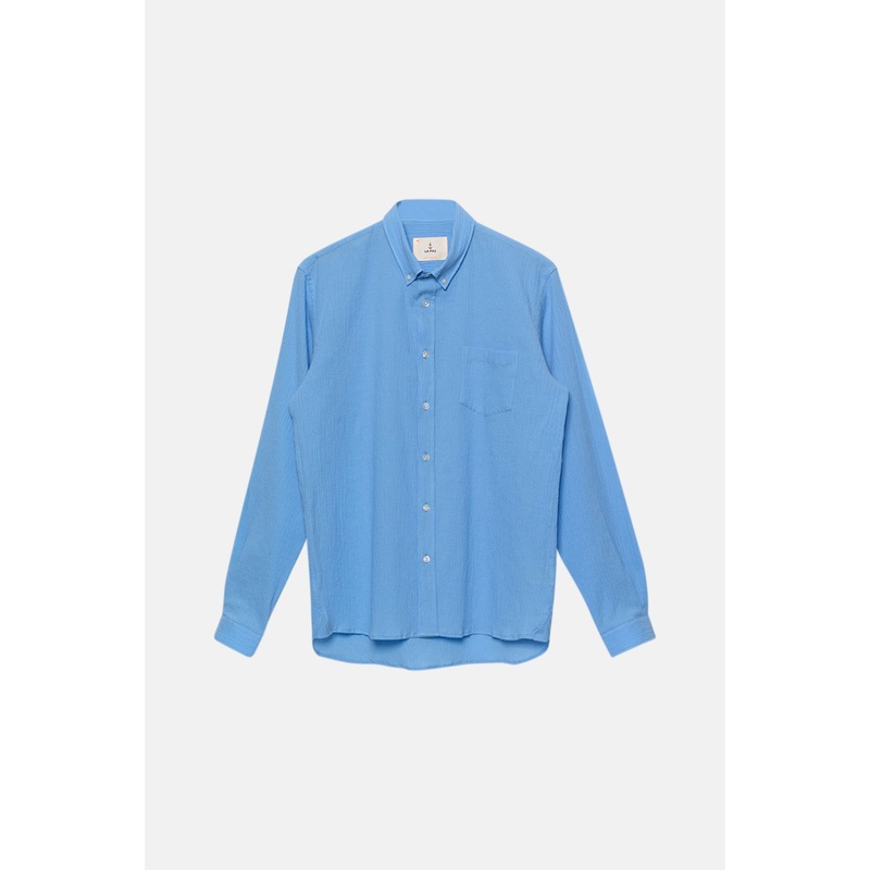 La Paz Branco Seersucker Button Down Shirt Sky Blue