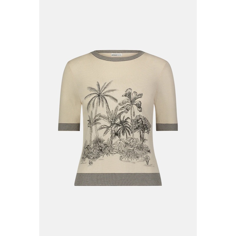 Sheer Short Sleeve Crew Palm Toile