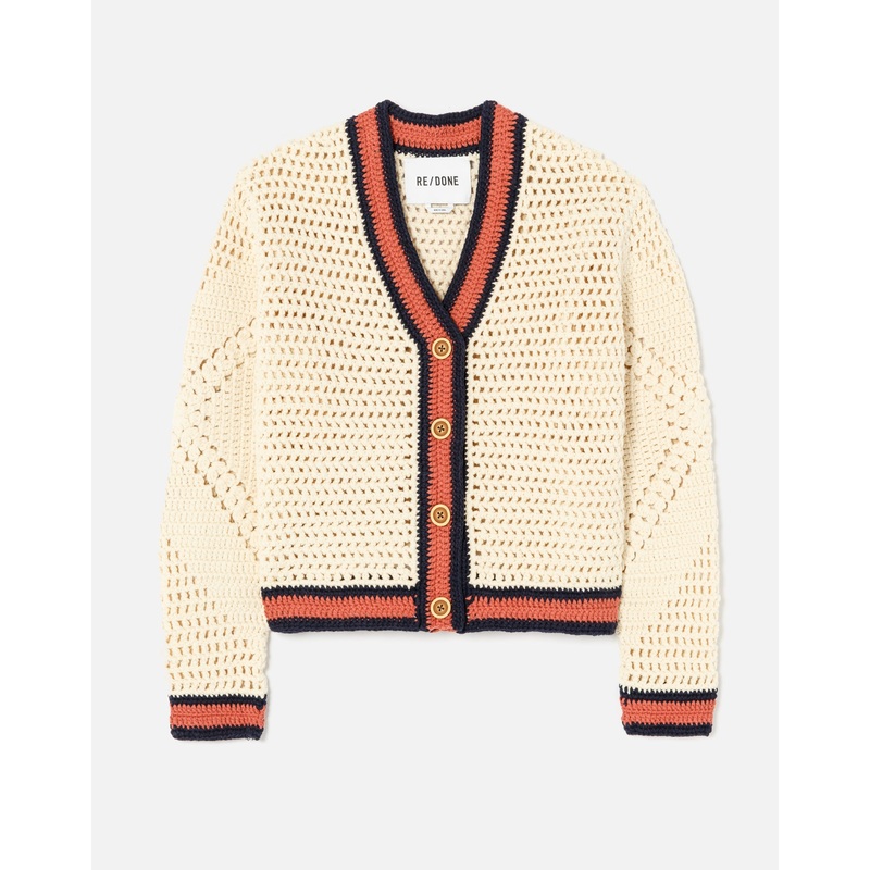 50s V Neck Cardigan Linen Multi