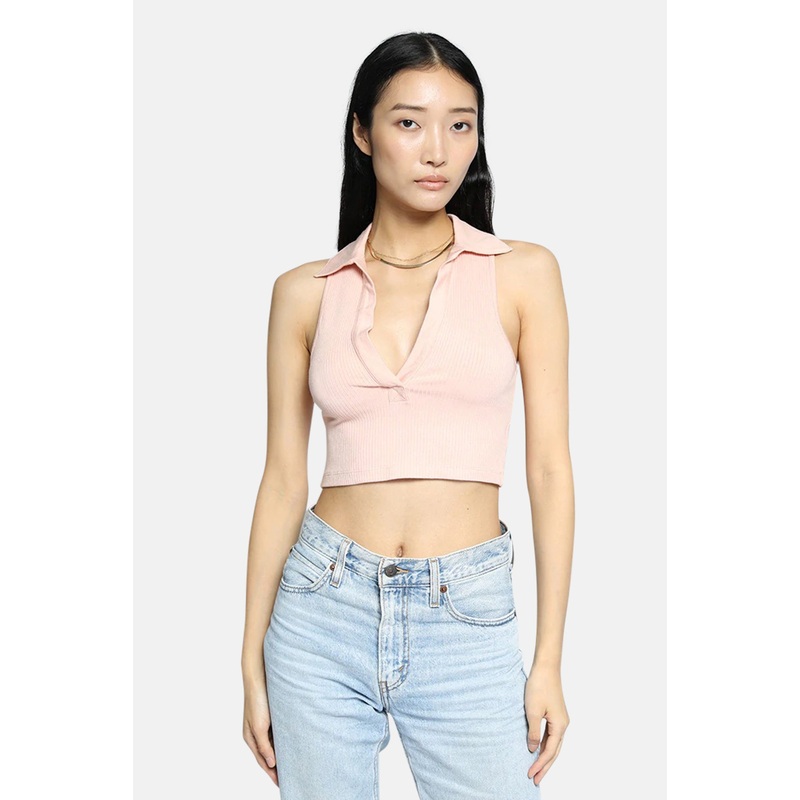 Alloy Rib Sleeveless Cropped Polo Dusty Desert