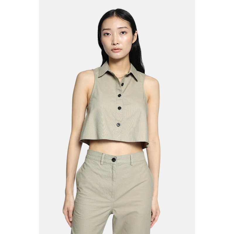 Arid Twill Cropped Sleeveless Shirt Sage