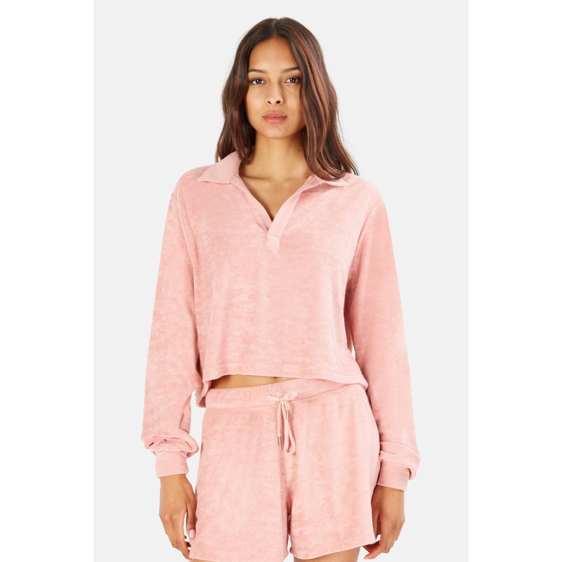 Charlie Cropped Long Sleeve Polo Faded Rose