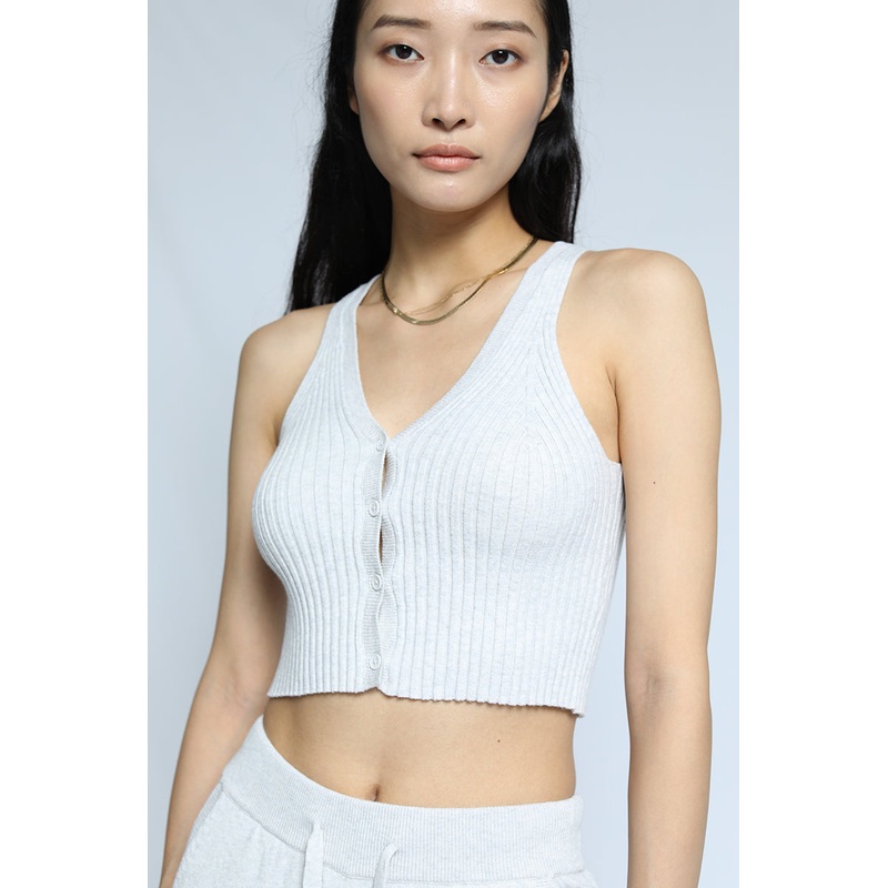 Cropped Button Tank Ash|XS|S|M
