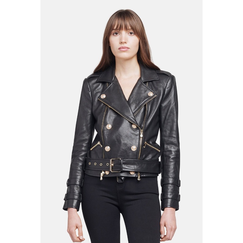 Billie Belted Leather Jacket Black