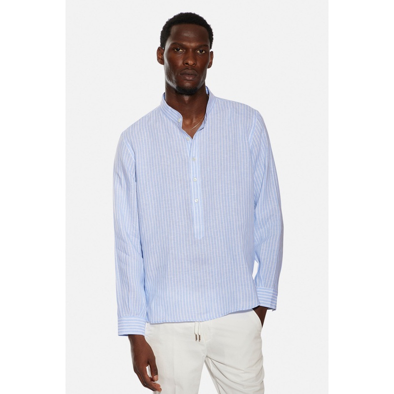 Gabri Linen Pop Over Shirt Blue/White Stripe