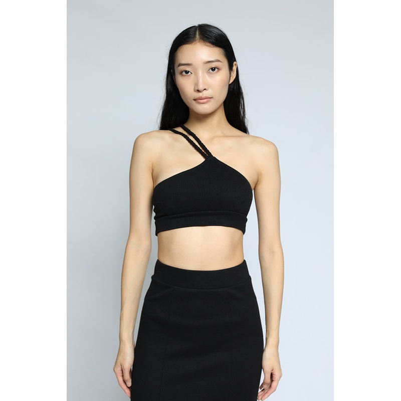 One Shoulder Braided Bralette Jet Black