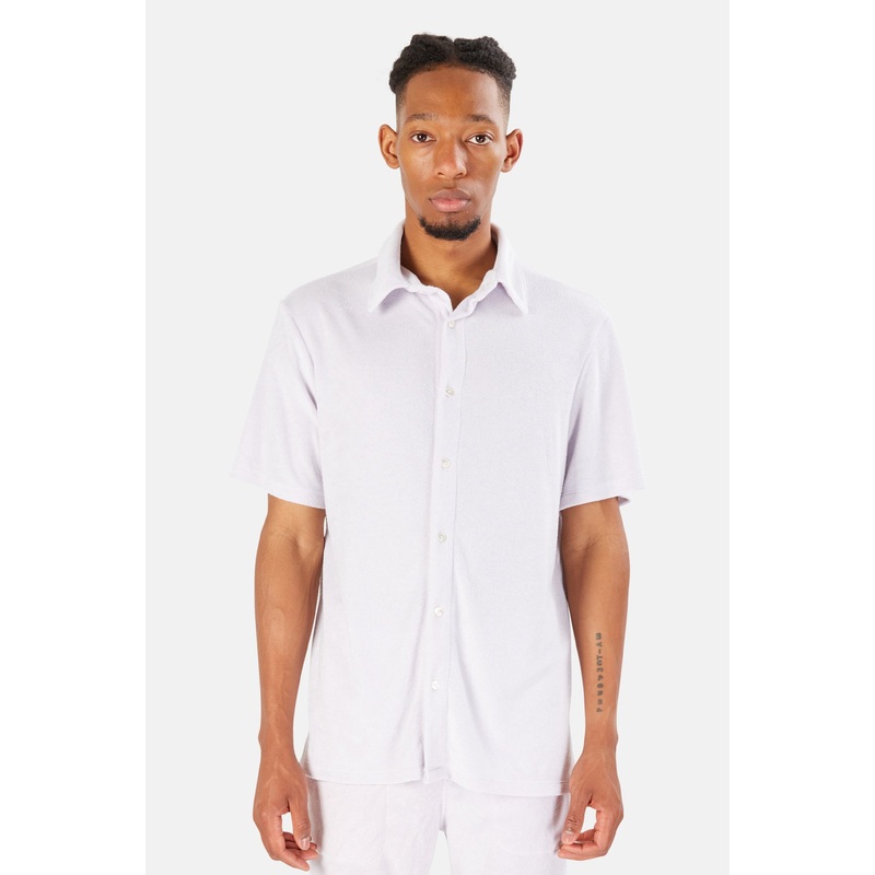Pool Terry Short Sleeve Buttondown Whiteout Lilac
