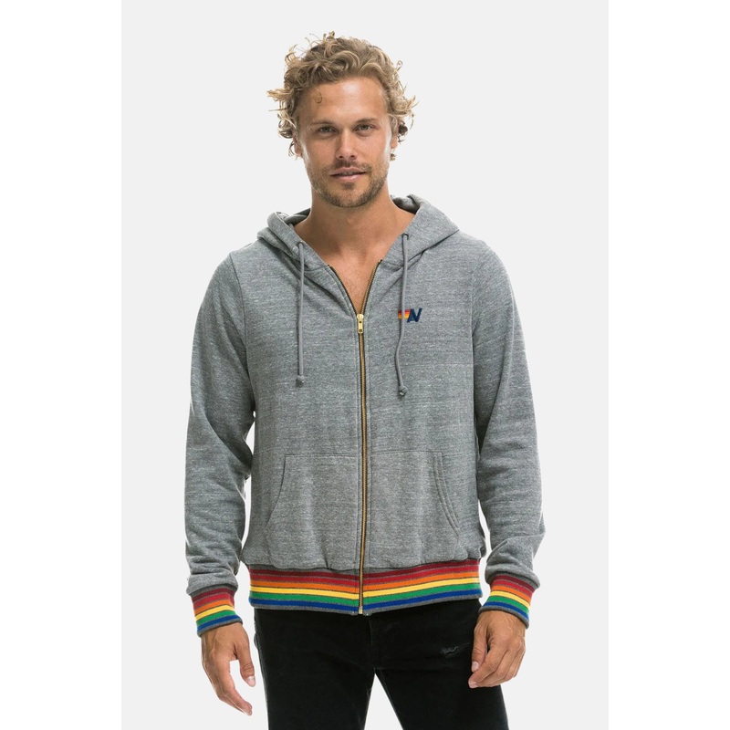 Rainbow Rib Zip Hoodie Heather Grey