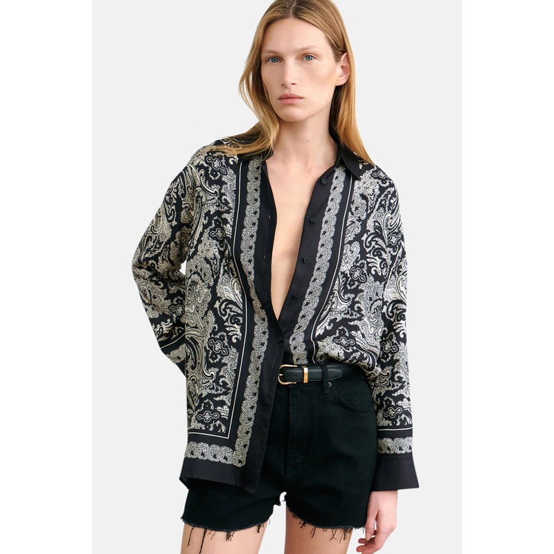 Alfie Printed Shirt Black/Ivory Paisley Scarf