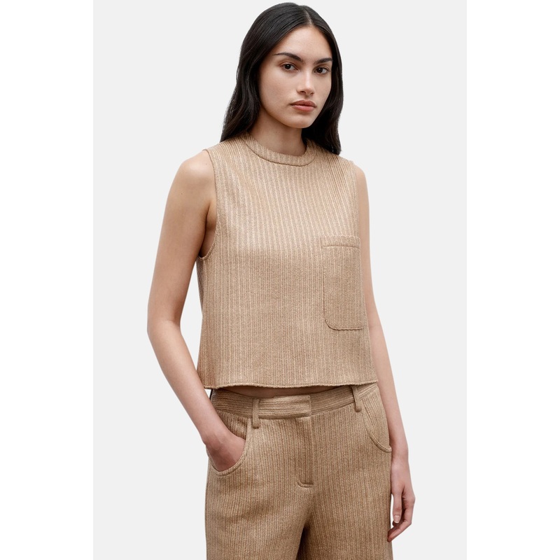 Cropped Muscle Tank In Soft Cotton Raffia Natural