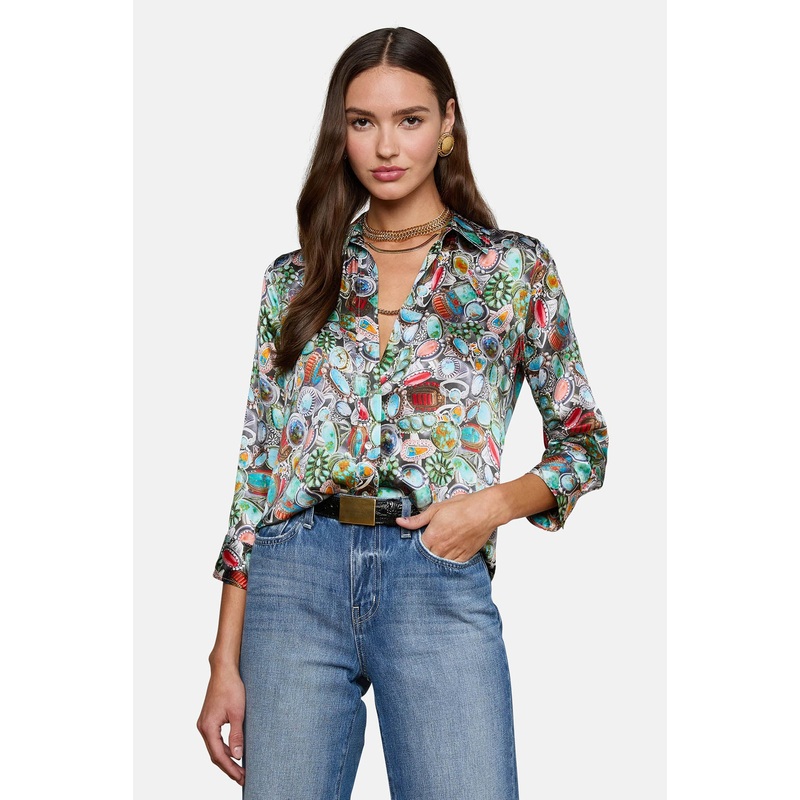 Dani Silk Blouse Multi Mix Turquoise Rings