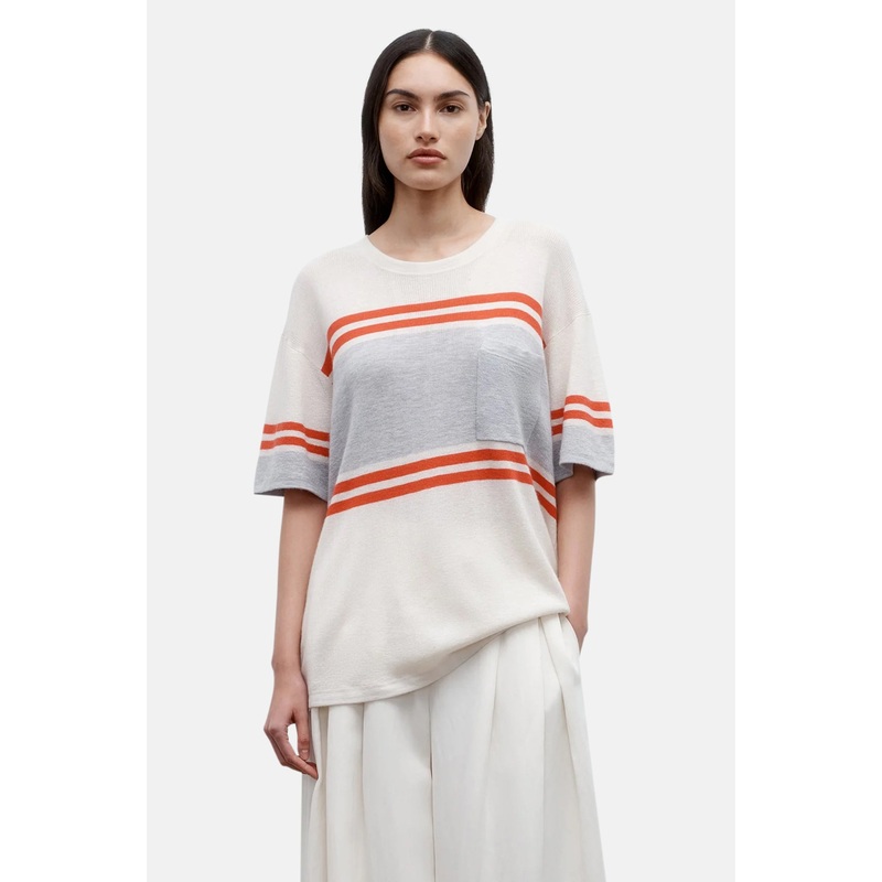 Engineered Stripe Big Boy Tee In Cashmere Ivory/Tomato