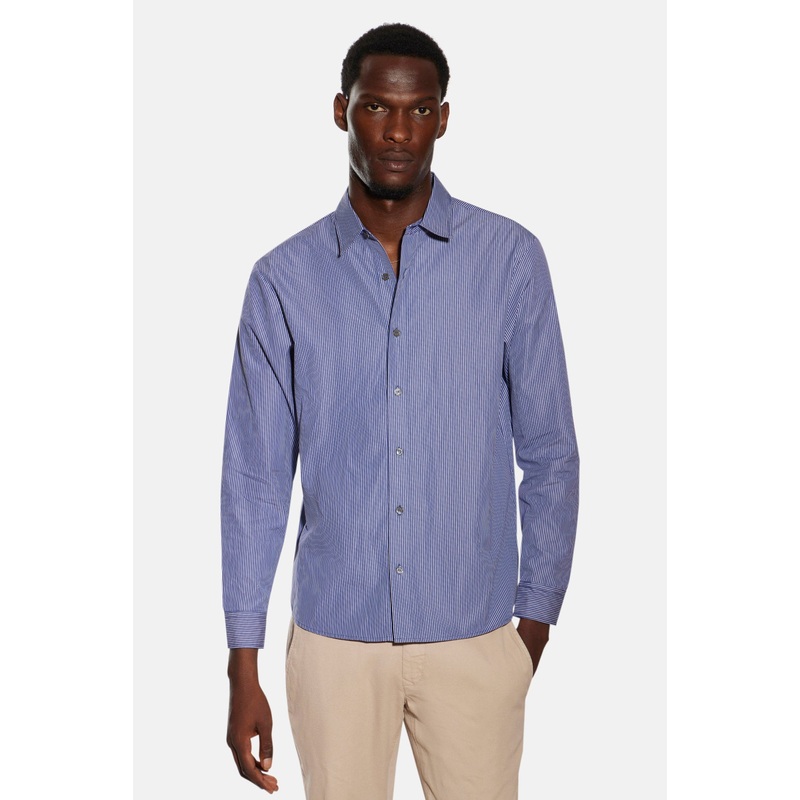 Joseph Button Up Navy/White Stripe