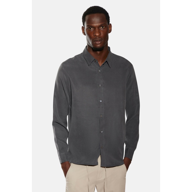 Reynold Sueded Feel Button Up Dark Grey