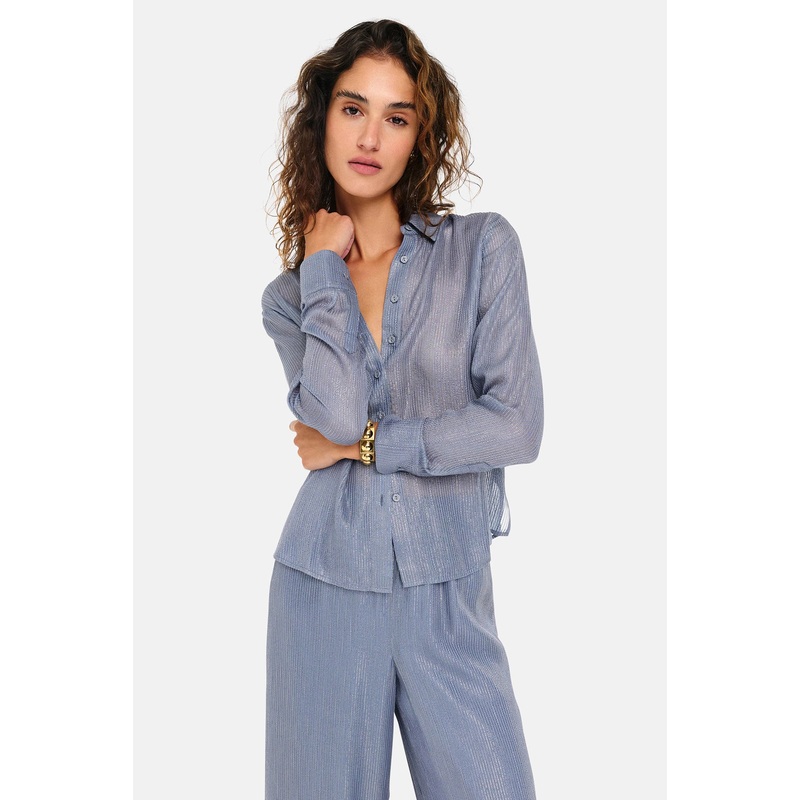 Yael Metallic Chiffon Top Bluebird