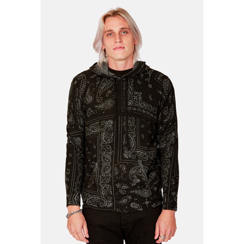 Bandana Print Hoodie Grey/Black