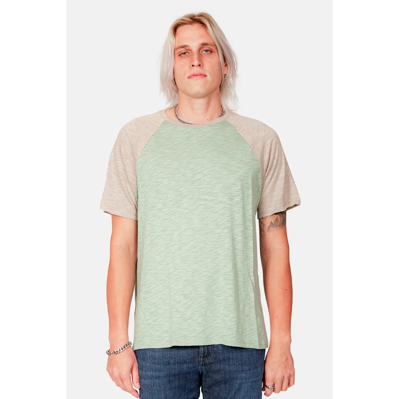 Baseball Contrast Slub Tee Sea Green/Taupe