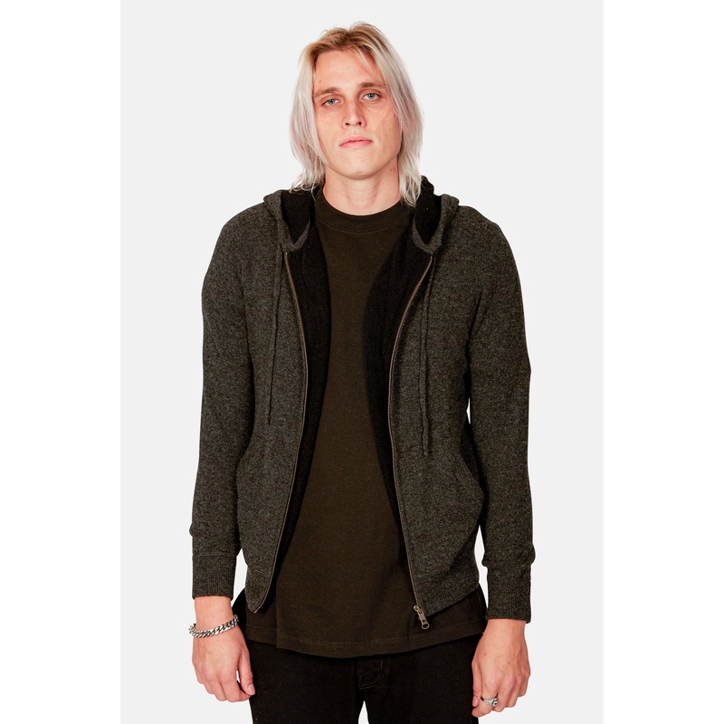 Contrast Facing Zip Hoodie Pepper/Black