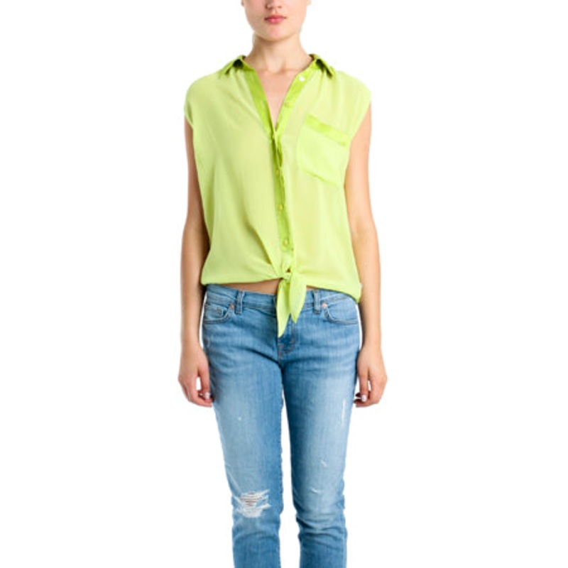 Equipment Diem Tie Front Blouse in Lime