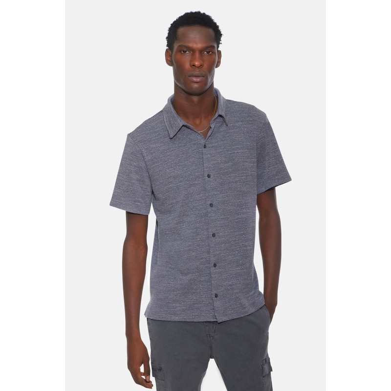 Short Sleeve Slub Buttondown Grey Heather