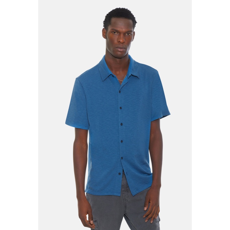 Short Sleeve Slub Buttondown Sea Blue