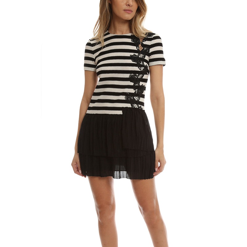 Thakoon Pleated Tee Dress Blk/Cream