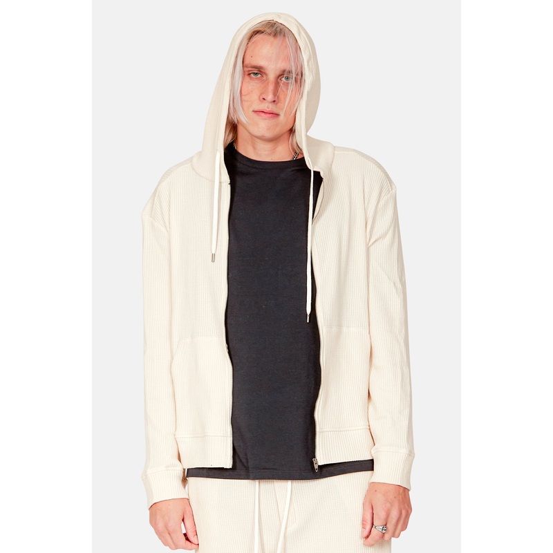 Waffle Zip Hoodie Cream|XXS|XS|S|M|L|XL|XXL