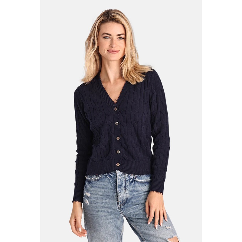 Cotton Cable Cardigan Navy|XS|S|M|L