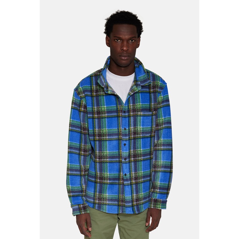 Polar Fleece Overshirt Blue Multi Plaid