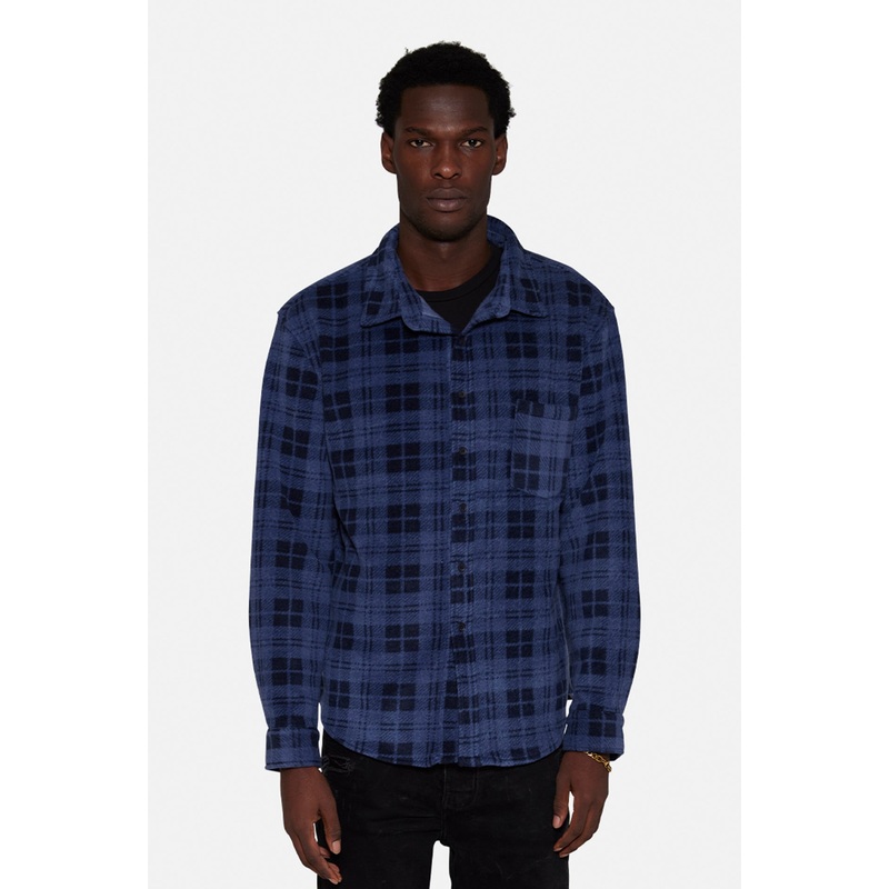 Polar Fleece Overshirt Navy Plaid