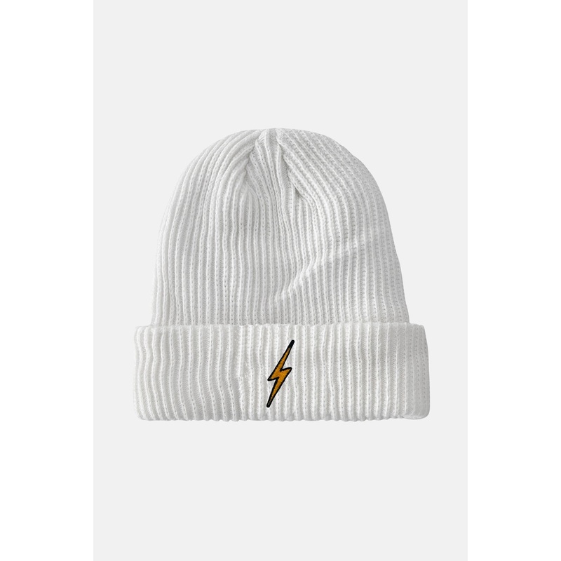 Bolt Ribbed Beanie White|OS