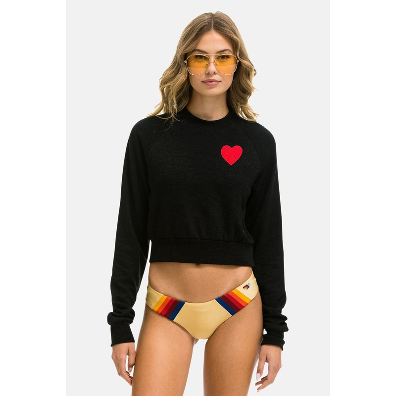 Heart Embroidery Cropped Sweatshirt Black