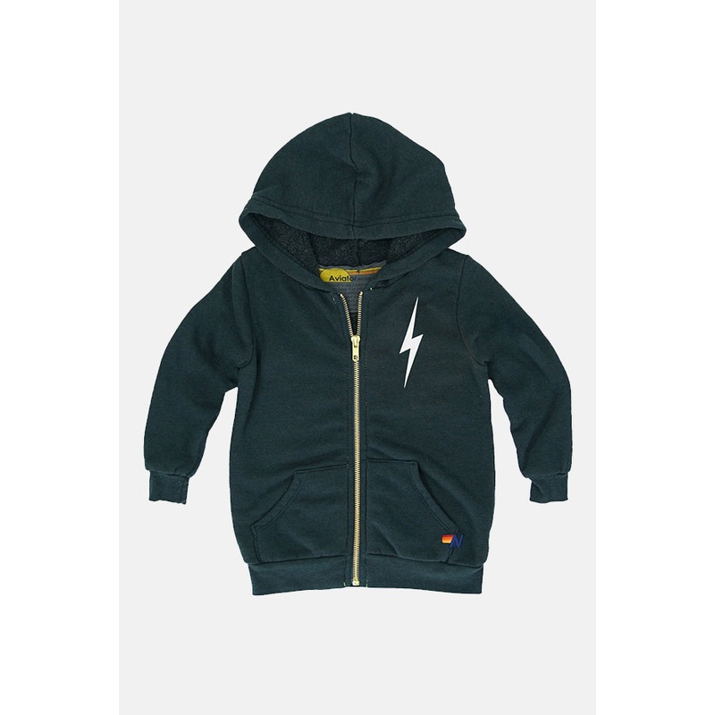 Kids Bolt Print Zip Hoodie Charcoal/White