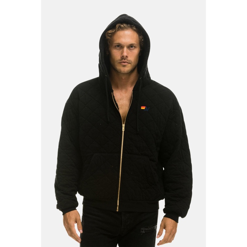 Men’s Quilted Relaxed Zip Hoodie Black
