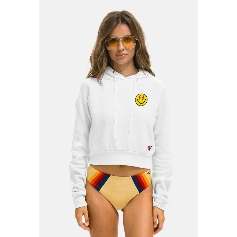 Smiley Bolt Eyes Cropped Hoodie White