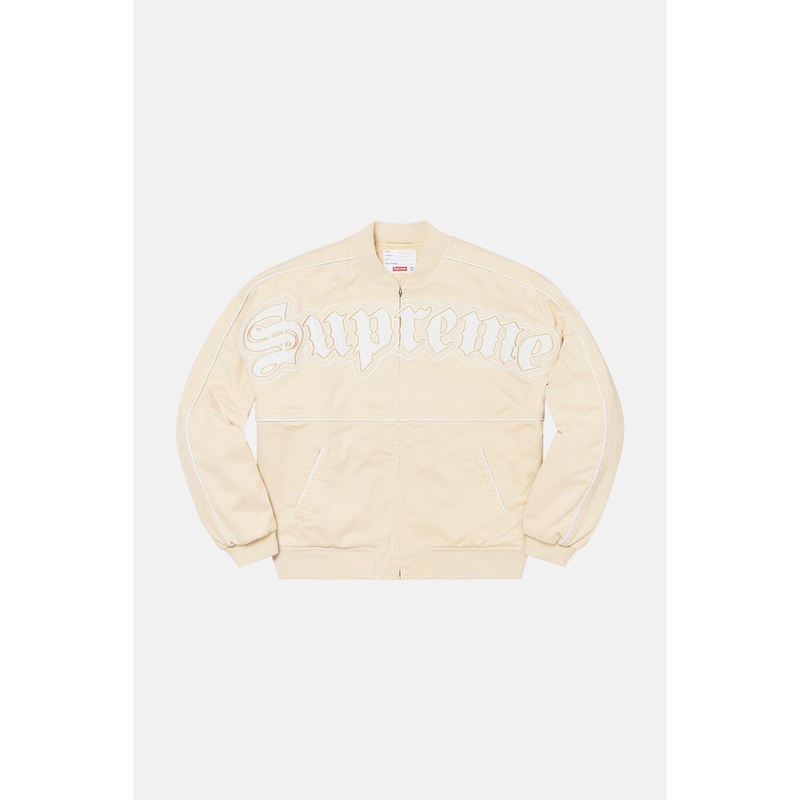 Twill Old English Varsity Jacket Cream