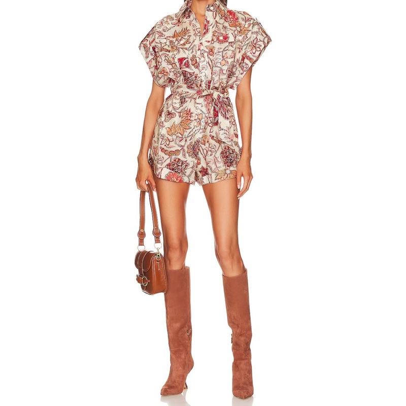 Vitali Roll Cuff Playsuit Sepia Floral